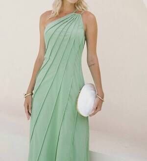 NEW PHIE COLLECTIVE piping one shoulder maxi dress in sage